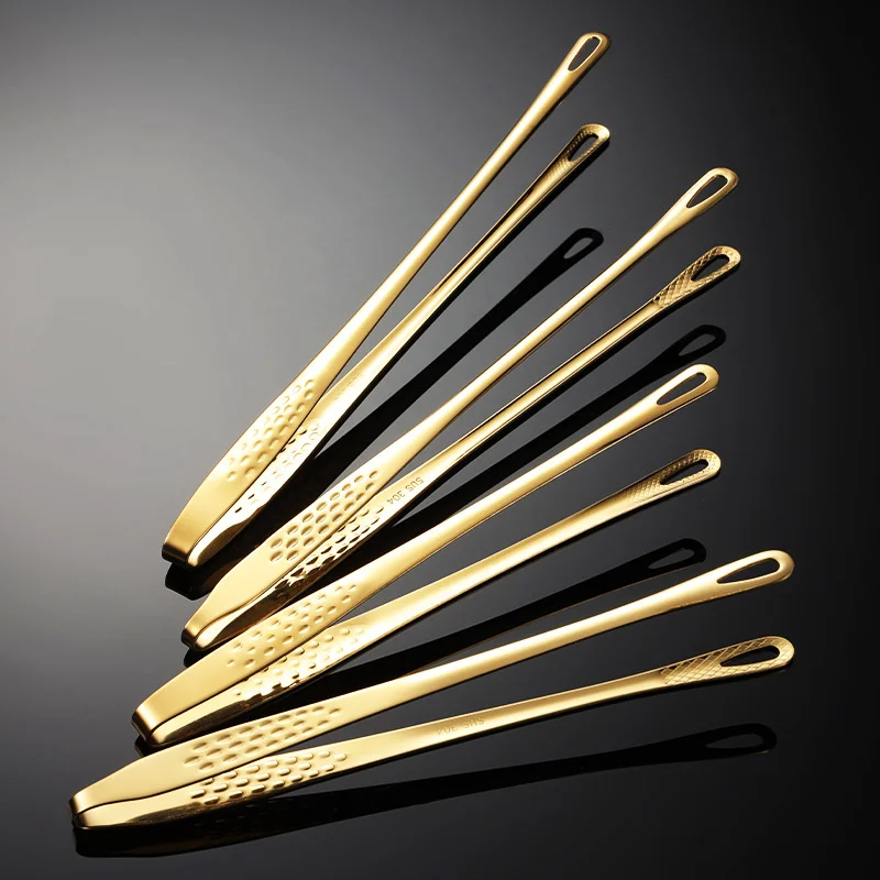 Slim 304 Stainless Steel Tongs BBQ Food Steak Clip Wide Tail Serving Barbecue Tongs Long Cooking Kitchen Accessories 9/12inch food tongs