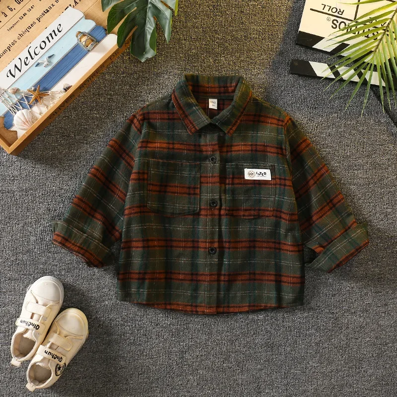 Plaid Long Sleeve Shirt Jacket for Boys Spring Autumn Baby Fashionable Children's Clothing AE Stock Origin China
