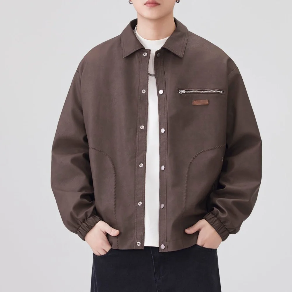 Men Print Trend Coat High Quality Design Young Streetwear Leather Jacket