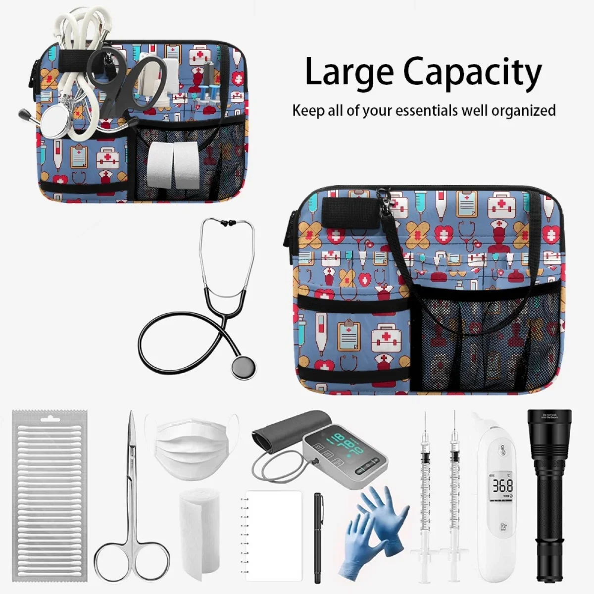 Healthcare Medical Equipment Heartbeat Print Nurse Belt Bag Fanny Pack Organizer Pouch Adjustable Waist Strap Hip Bags Sac Femme