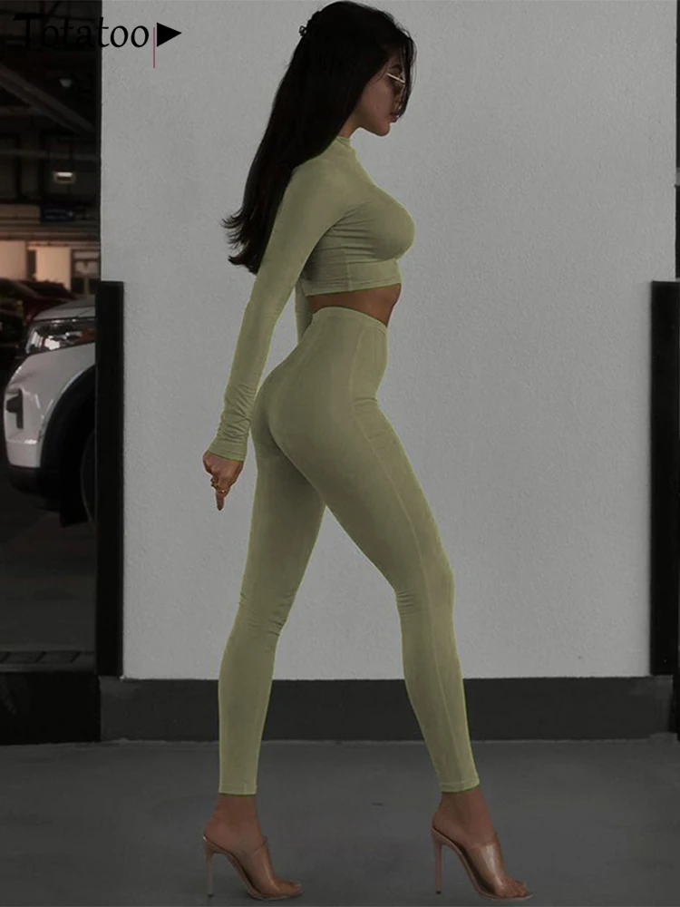 Totatop Letters Print Two Piece Set Tracksuit Women Long Sleeve Crop