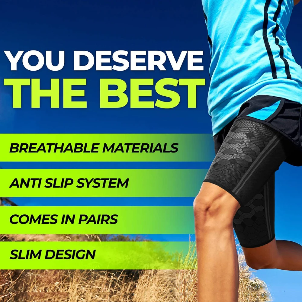 1Pair Thigh Compression Sleeves Breathable Elastic Anti Slip Quad and Hamstring Support Upper Leg Sleeve For Sports Running leg compression sleeves
