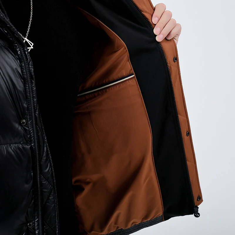 Ture 90% Goose Down Jacket High End Mens Luxury Brand Hooded Feather Goose Coat Male Thicken Thermal Black Puffer Jacket