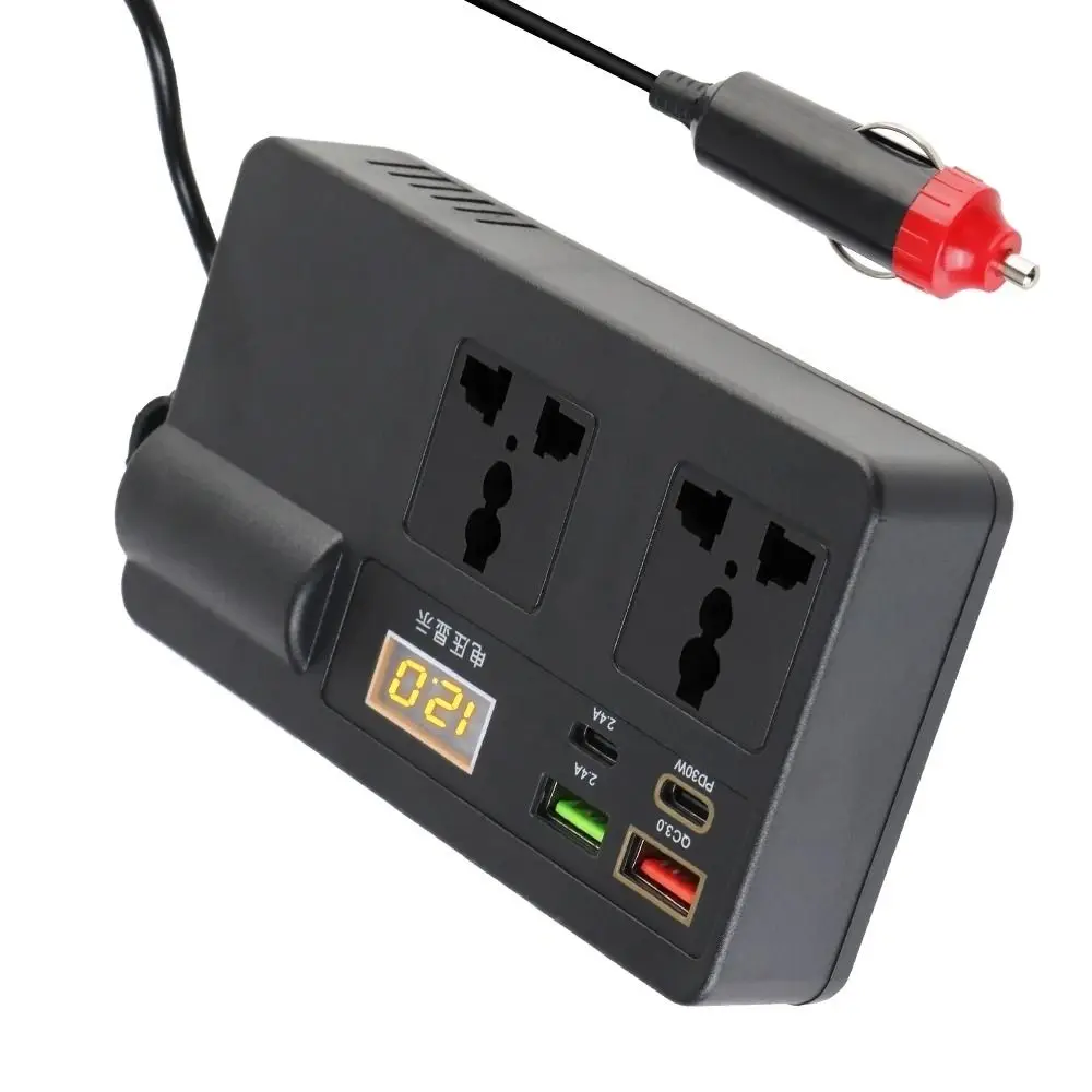 범용 자동차 인버터 DC 12V/24V에서 AC 220V로 변환 QC 3.0 USB/PD/타입 C 충전기 자동차 컨버터 다기능 디지털 디스플레이