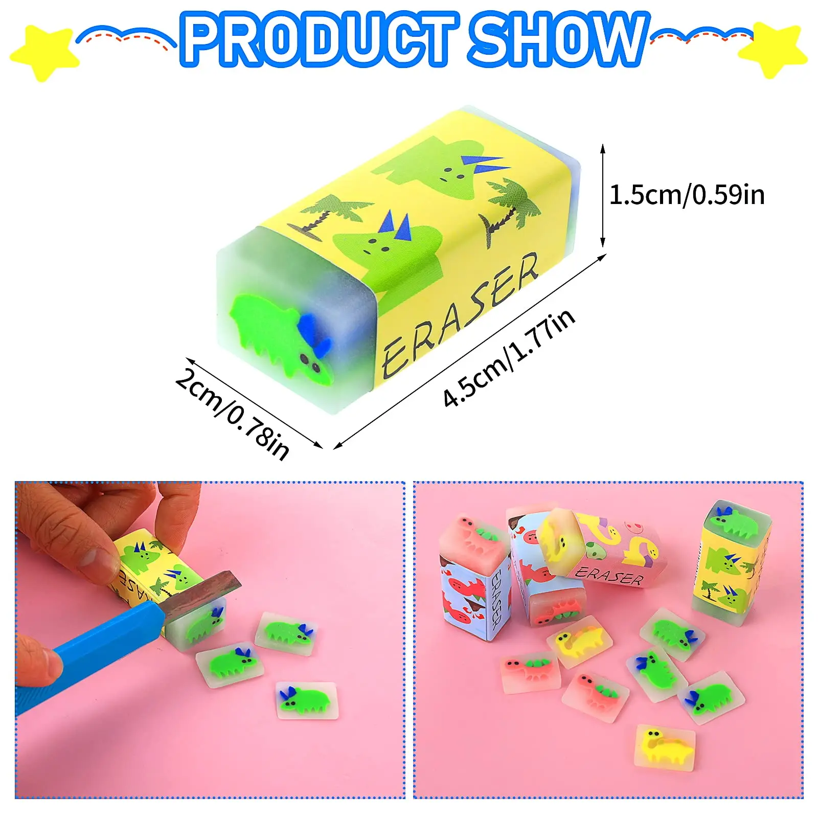 Pencil Eraser 4Pcs Dinosaur Erasers Cartoon Animal Writing Jelly Soft and Flexible Art Eraser Perfect Gift for Pupils