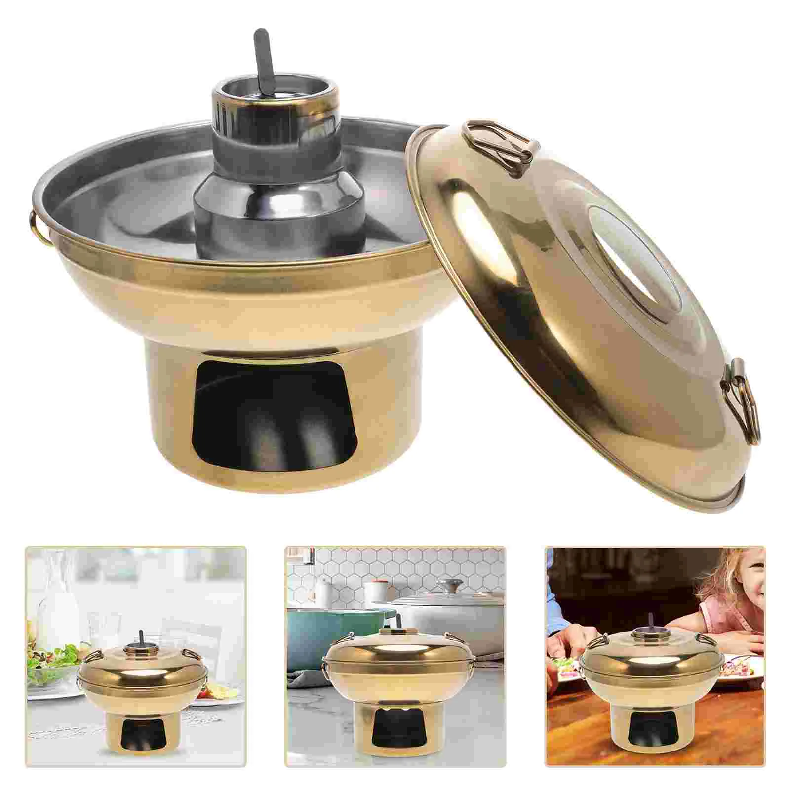 

Stainless Steel Cooking Pot Household Hot Pot Outdoors Indoors Cookware With Alcohol Stove