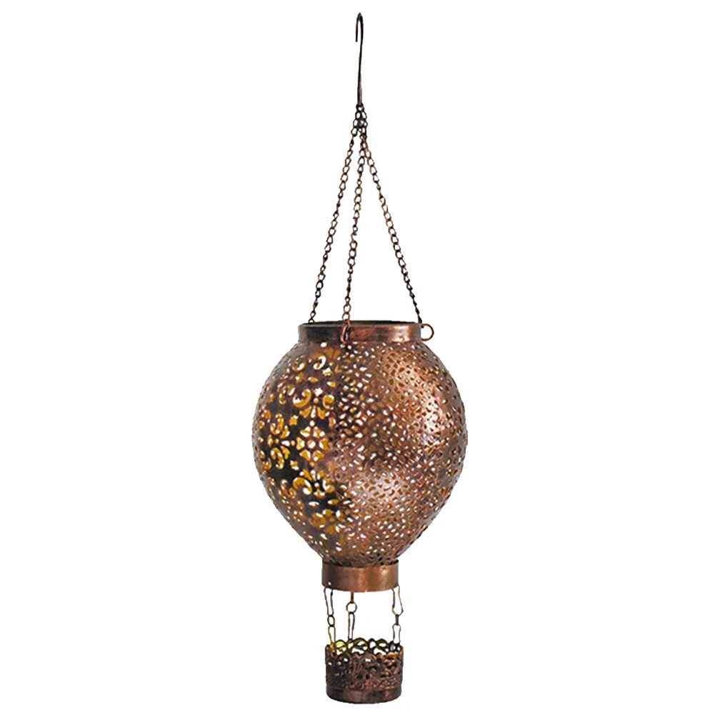 Solar Decorative Night Light IP55 Waterproof Retro Hot Air Balloon Light Auto On&Off Flower Hollow Out Lantern for Holiday Party