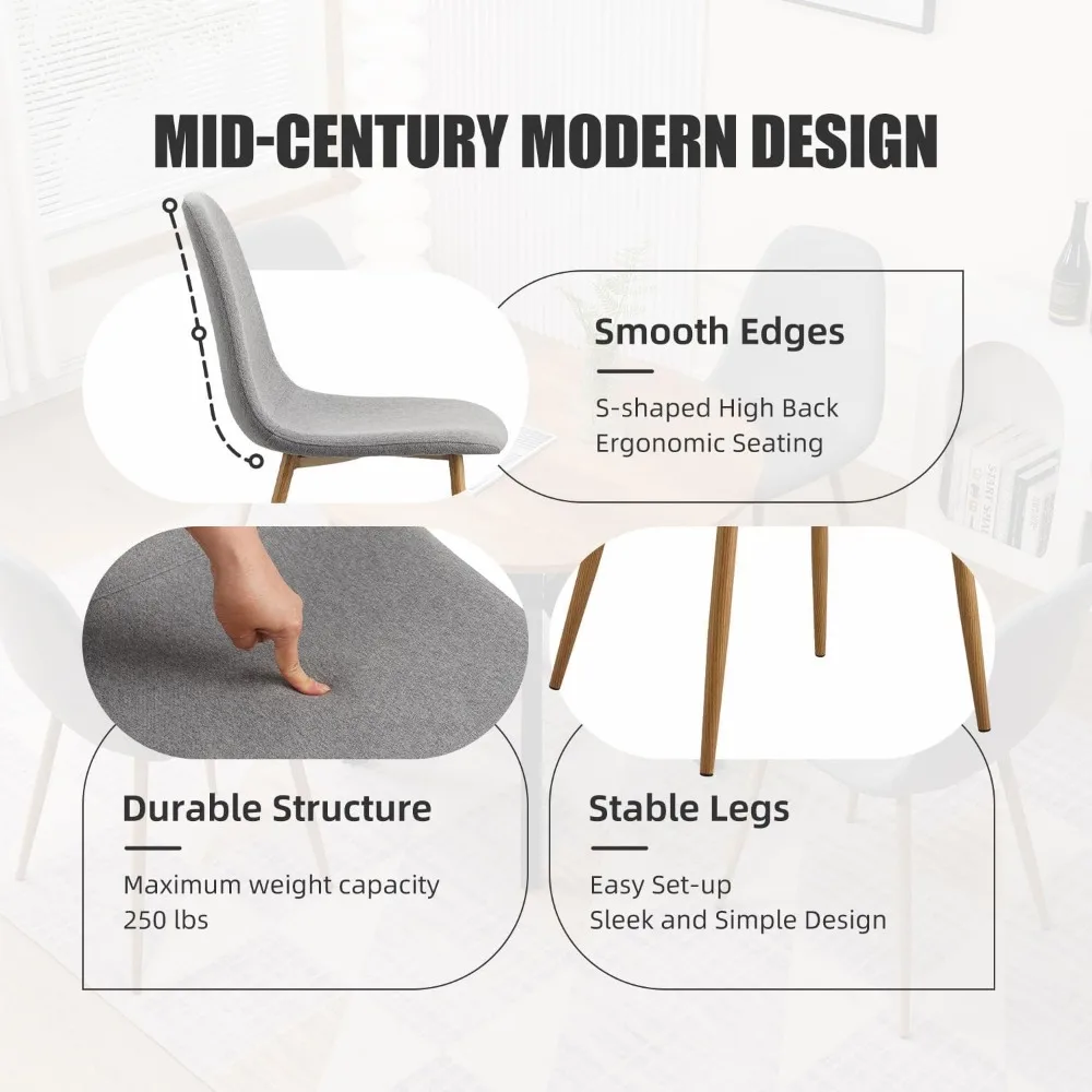 Dining Chairs Set of 4,Modern Upholstered Dining Room Chairs, Kitchen Chairs with Metal Legs, Comfortable Kitchen Chairs for Din 3