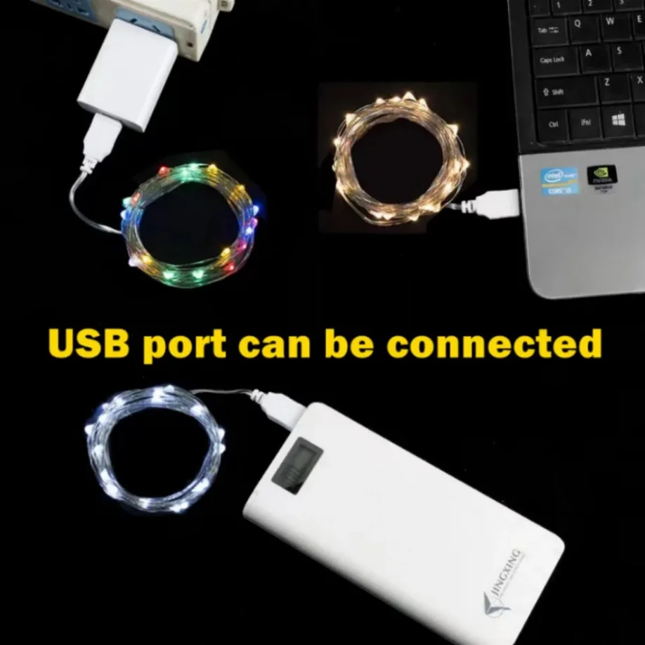 LED String Lights 5/10/20M USB Copper Silver Wire Garland Waterproof For Christmas Wedding Party Decoration