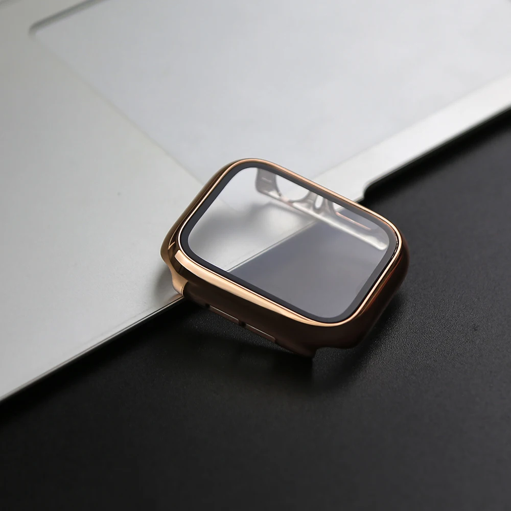 360 Full Cover for Apple Watch 45mm 41mm 44mm 40mm 42mm 38mm, Plating Case Glass Screen Protector for iwatch SE 7 6 5 4 3 2 1