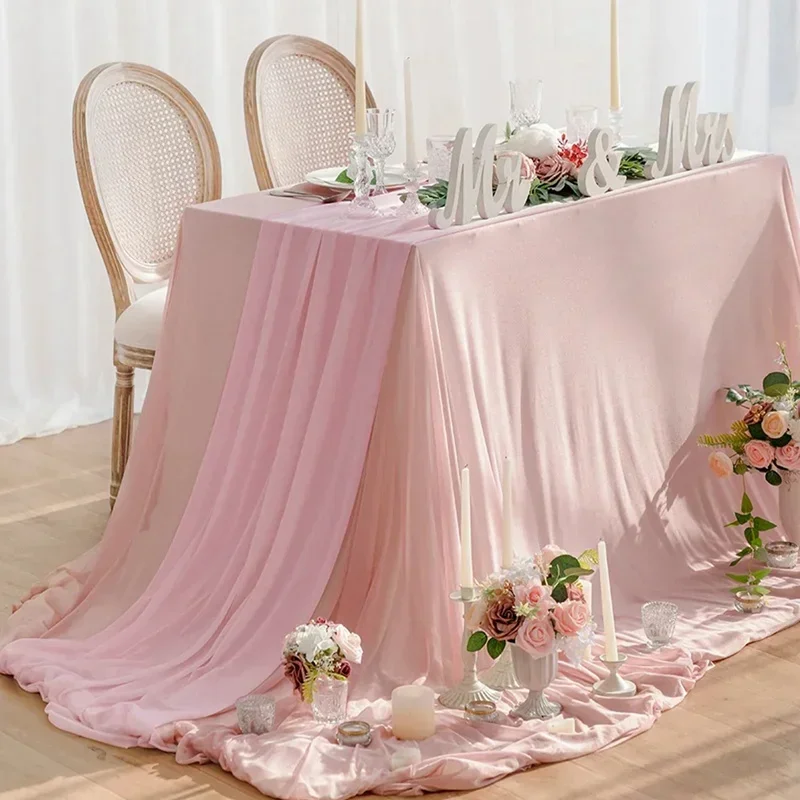 

180cm Chiffon Table Runner Dining Table Decoration Cotton Gauze Table Runner Romantic Boho Tablecloth for Wedding Party Decor