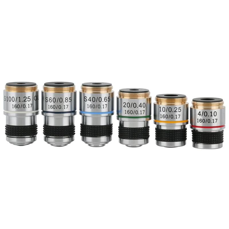 4X 10X 20X 40X 60X 100X RMS 20.2mm Biological Microscope Objective Lens 185  Series Microscopio Achromatic Objective Shot