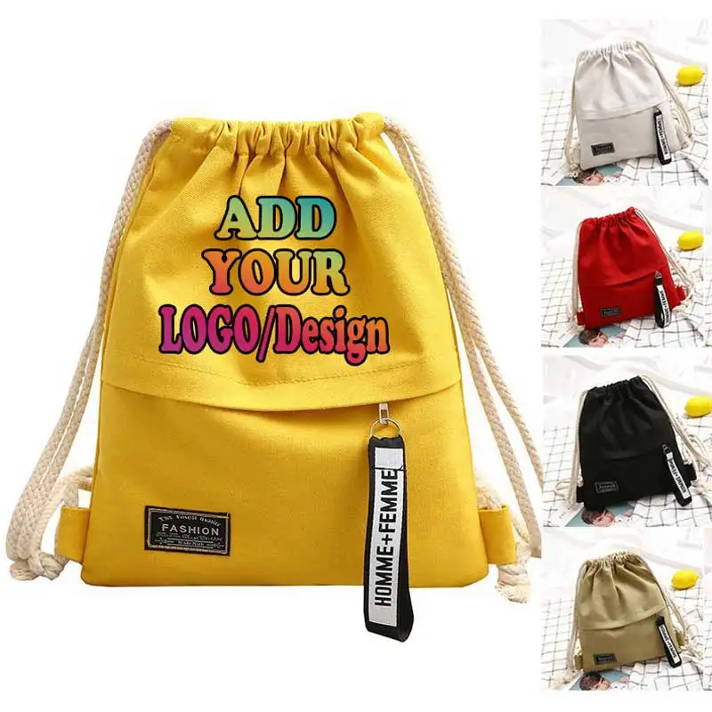 

Индивидуальный холщовый рюкзак на шнурке, хлопковая Спортивная модная сумка с принтом логотипа, персонализированные сумки для покупок оптом