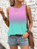 Gradual Color Print Women S Casual Tank Top Street Fashion Women S Crew Neck Tank Top.jpg