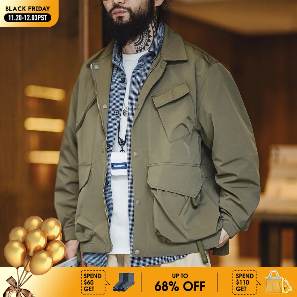 Maden Men's Urban Outdoor Large Pockets Green Jackets Amekaji