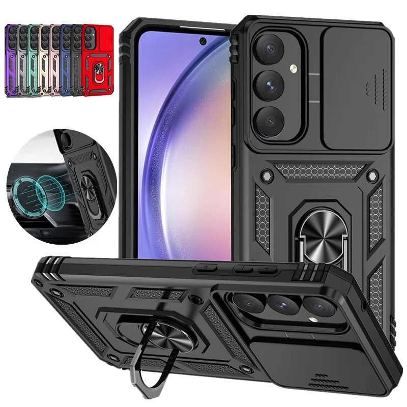 Coque blindée antichoc pour Samsung Galaxy A56 A36 A26 A16 A55 A35 A25 A15 5G, Protection d'objectif, anneau de support, Coque Funda