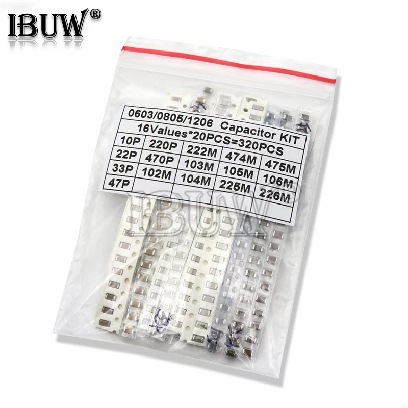 320PCS 720PCS 2500PCS 0603 0805 1206 SMD Capacitor Kit 16/36/50Values 1PF ~ 1UF smd capacitor