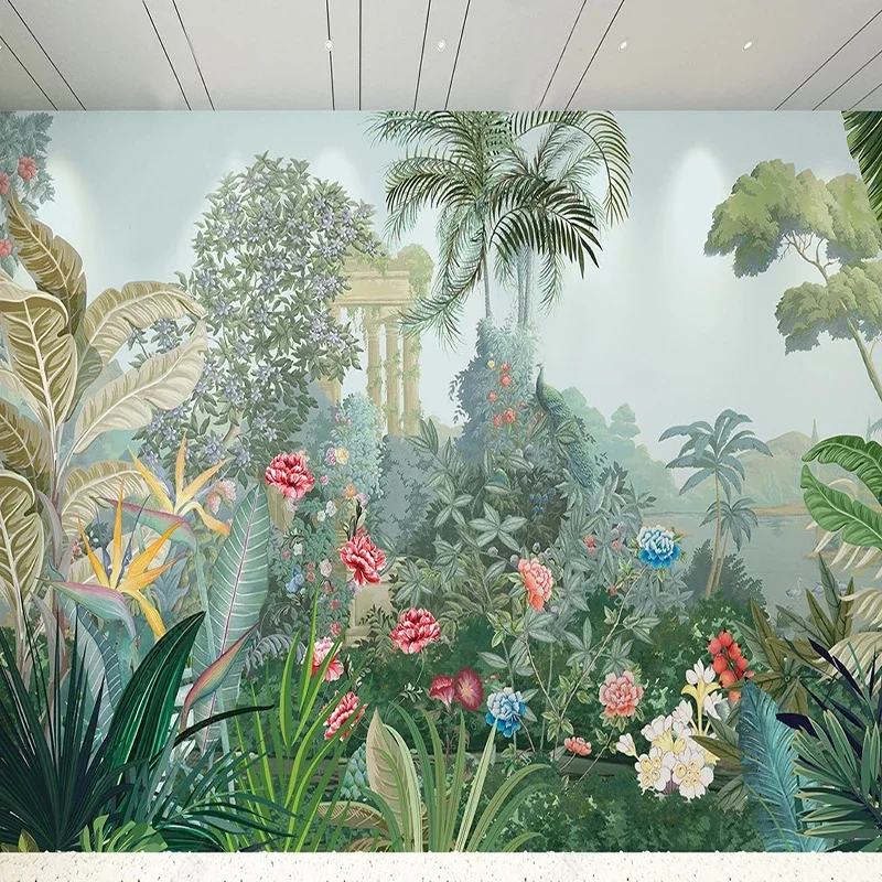 Custom Medieval Rainforest Palace Flowers Mural Wholesale Photo Wallpaper Wall Painting For Living Room Besroom Poster 3D Fresco