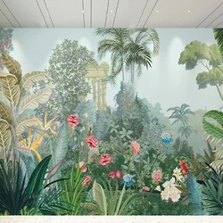 Custom Medieval Rainforest Palace Flowers Mural Wholesale Photo Wallpaper Wall Painting For Living Room Besroom Poster 3D Fresco