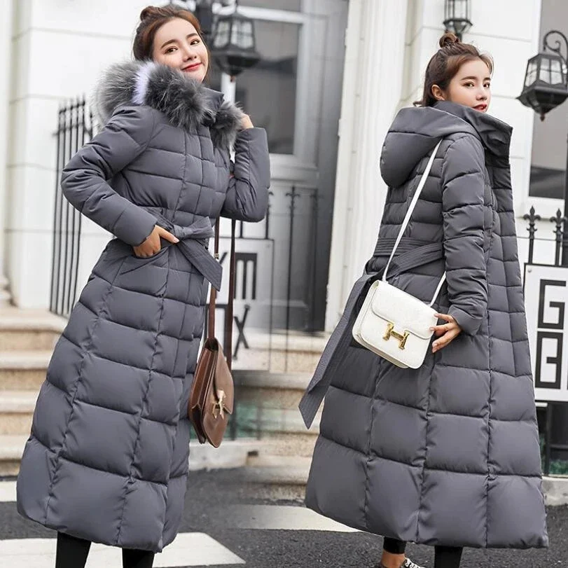 Women Warm X-Long Coats Sashes Parka Oversize 2021 New Fashion Ladies Winter Thick Jacket Down Snow Outwear Jackets Parkas Red