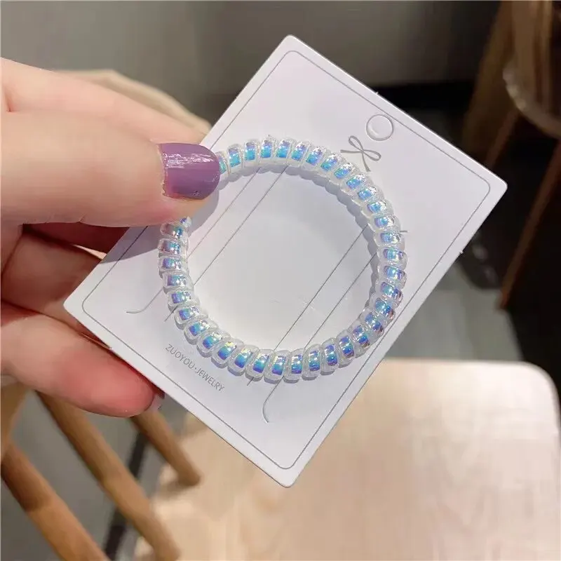 Traceless Hair Women's Headstring Bracelet 5 Pieces Telephone Scrunchie Mermaids Head Rope Flexible High Ponytail Rubber Band hair band,hair rope