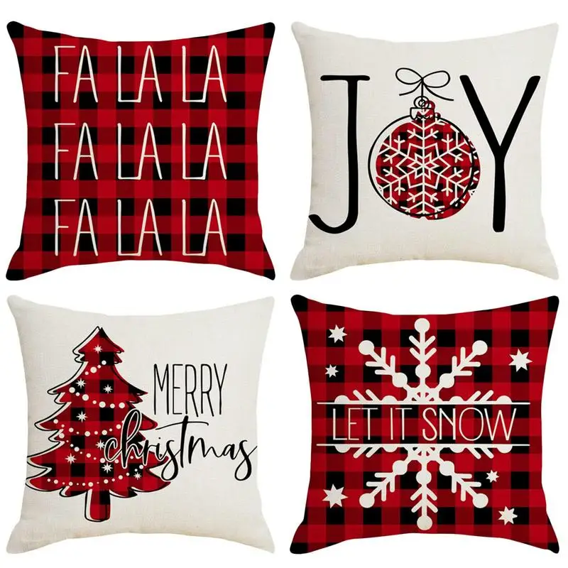 

Christmas Throw Pillow Covers 4pcs Christmas Cushion Covers Decorations Rustic Linen Farmhouse Decorative Cushion For Christmas