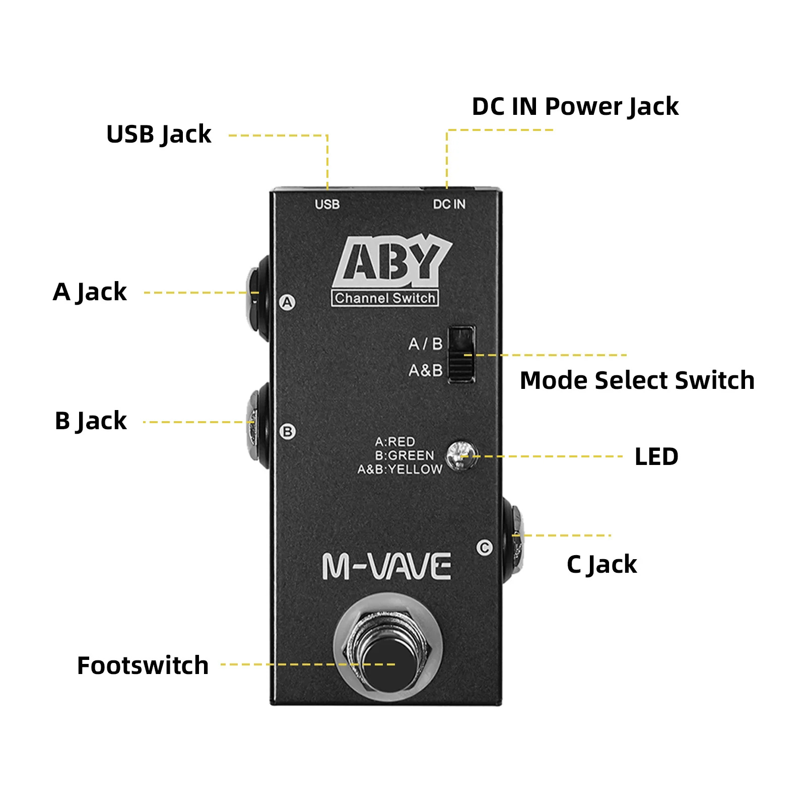 M-VAVE ABY Line Selector Guitar Effect Pedal True Bypass Guitar Bass Pedal Box- ABY Channel