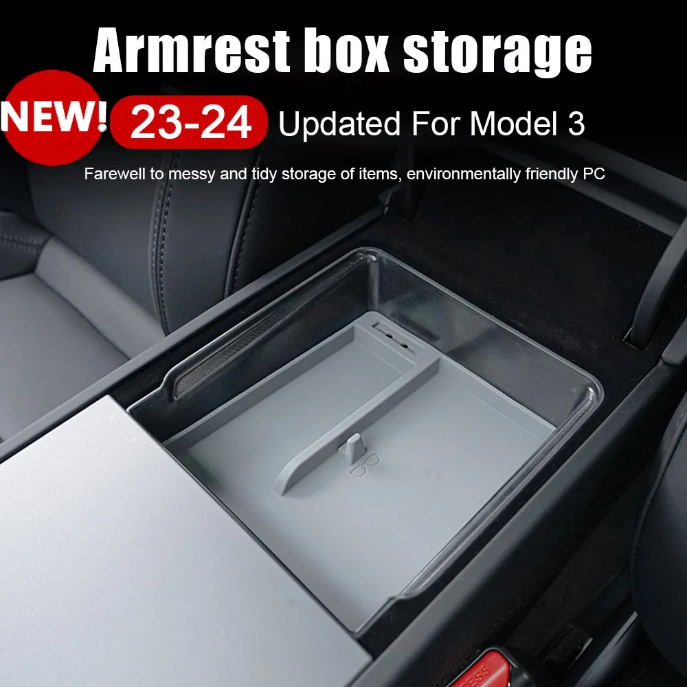 

For New Tesla Model 3 2024 Highland Center Console Armrest Storage Box Organizer Central ABS Accessories 2024