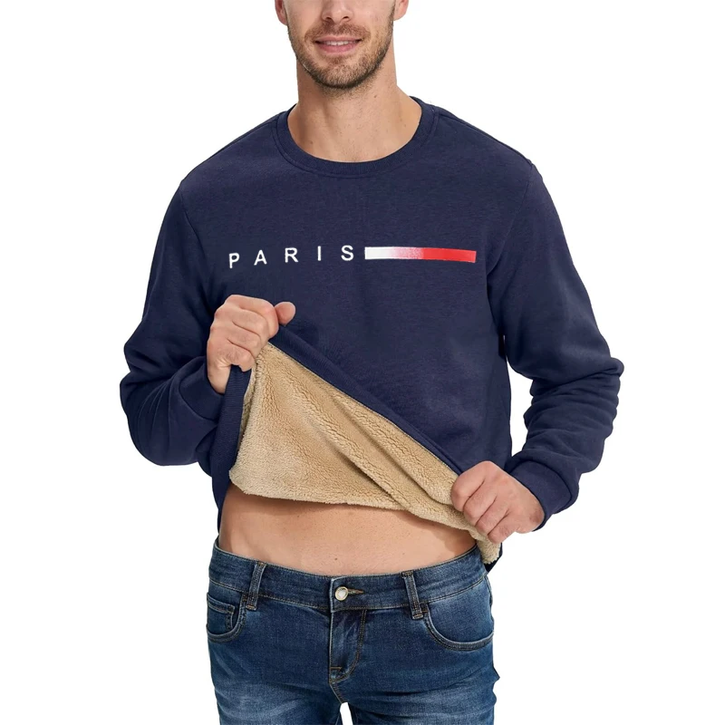 Men's Crewneck Heavyweight Tshirts Winter Warm Sherpa Lined Pullover Outdoor Casual Sweatshirts Basic Coats Men Thick Shirts