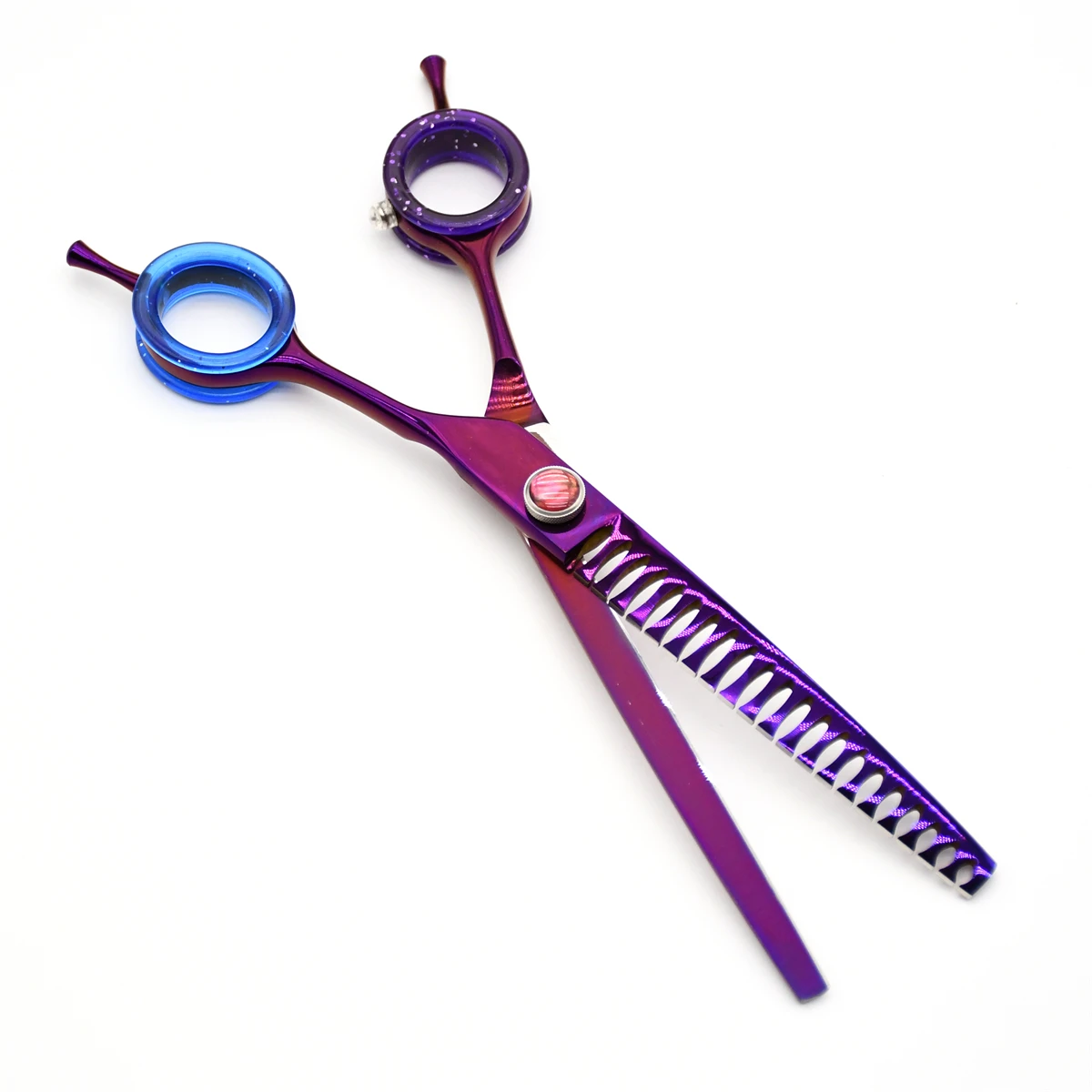 Dog Grooming Scissors Japan Stainless 7" Professional Pet Scissors Purple Down Curved Chunker for Groomer