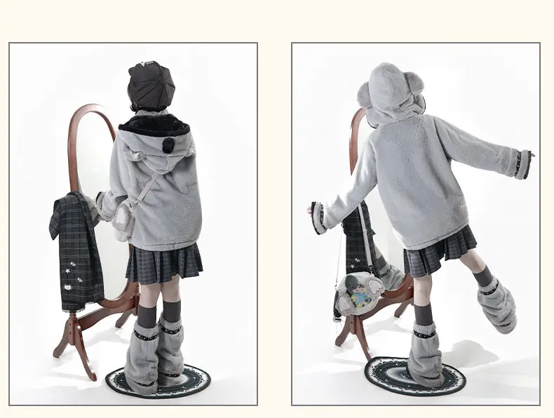 Women's Plush Hooded Embroidered Coat Set