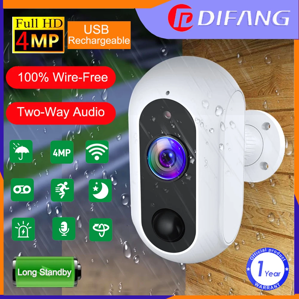 4MP Security Camera IR Night Vision Human Motion Detection Alarm Home Security Protection Outdoor Wifi Surveillance Camera