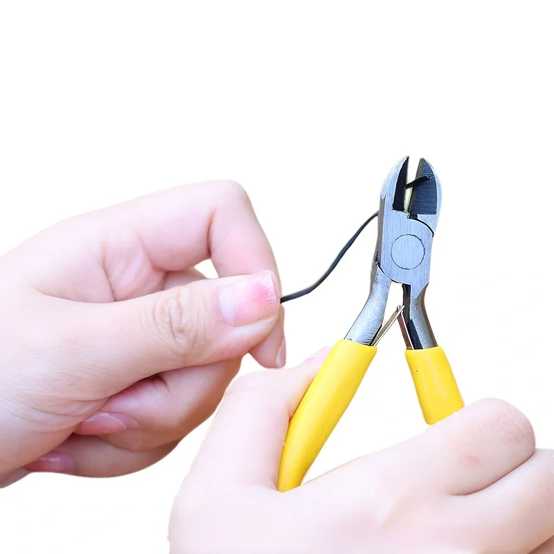 1 set of  yellow jewelry making tool set, DIY handmade tool bag including hand pliers, scissors, tweezers, jump ring opener - 3