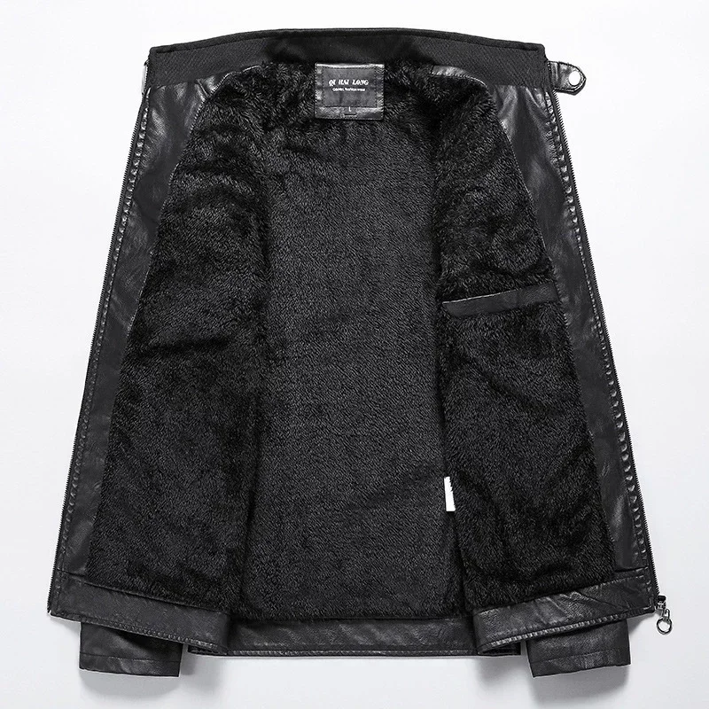 Leather Jackets Men Autumn Bomber Biker Zipper Faux Fur for Motorcycle