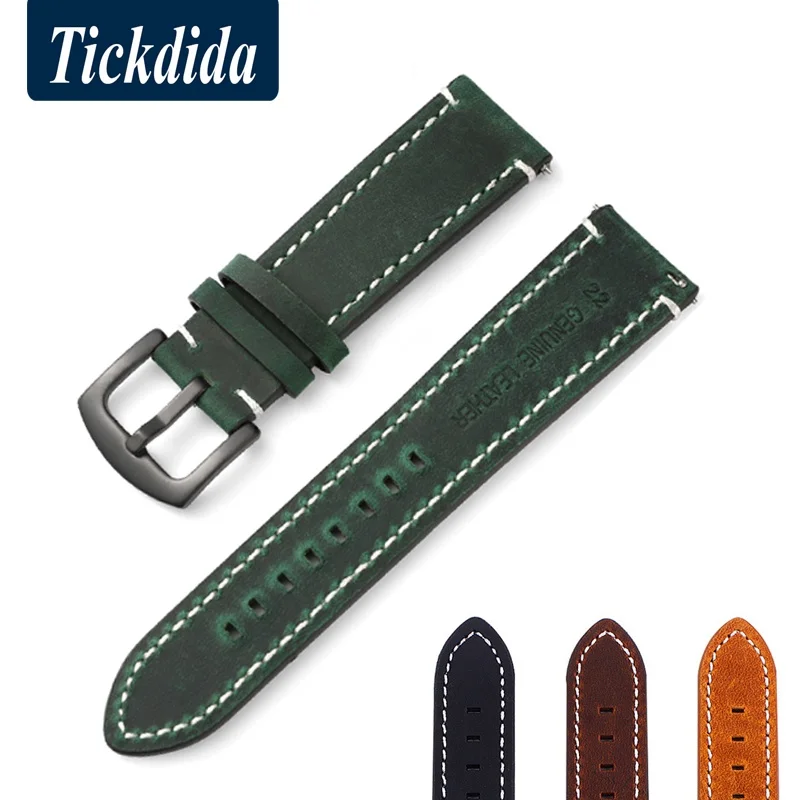 

18mm 20mm 22mm 24mm Quick Release Genuine Leather Watch Strap Vintage Oil-Tanned Pull-up Germany Retro Watch Strap
