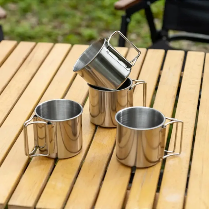 Camping Cup Portable Carabiner S Outdoor Water Mug with Foldable Handle Kitchen Drinkware Stainless Steel 250/350/500ML-stainless steel cup,stainless steel cups,water cup,stainless steel mug