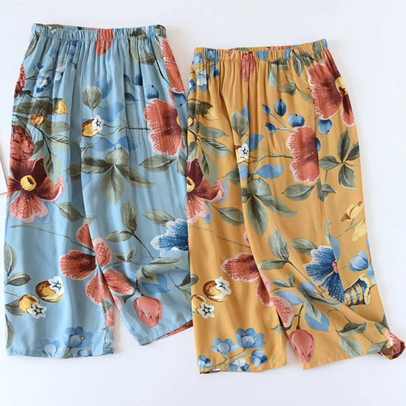 Pantalones De pijama De algodón para Mujer, Capris delgados, sueltos, estampados, longitud 3/4, para dormir, Verano