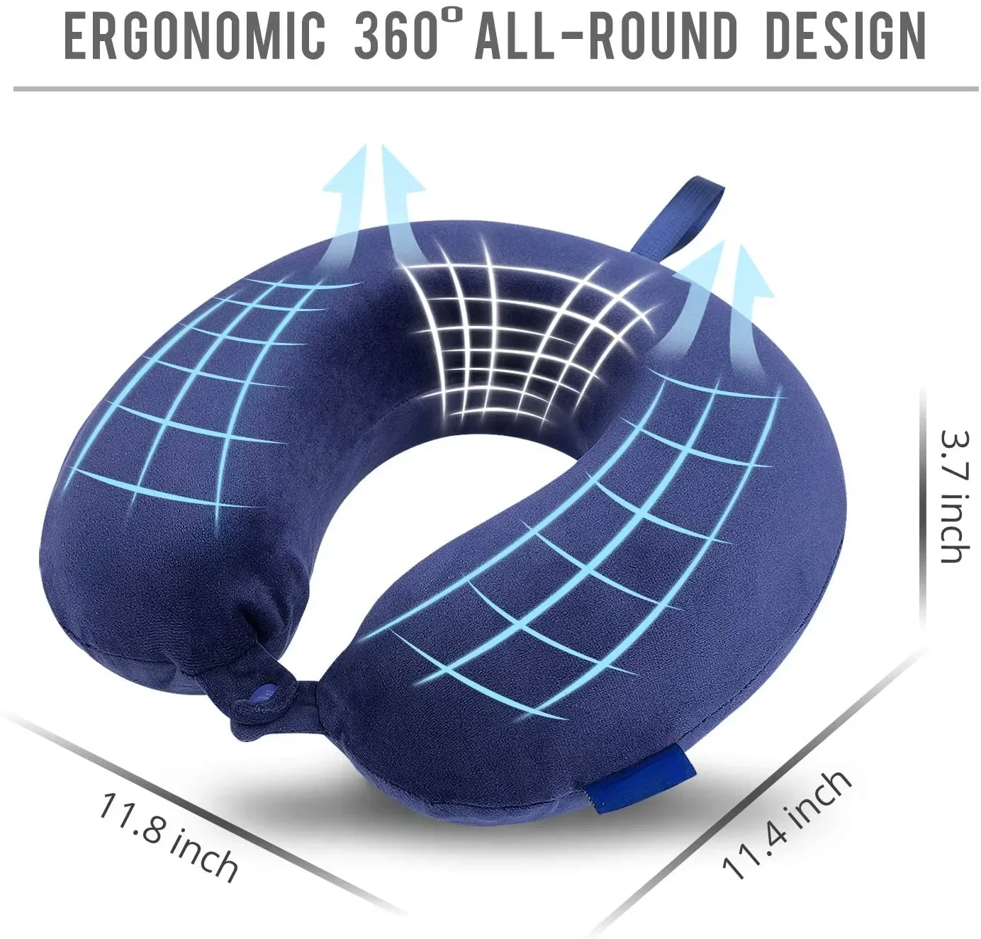 Memory Foam Travel Pillow with Snap Strap and Soft Cover
