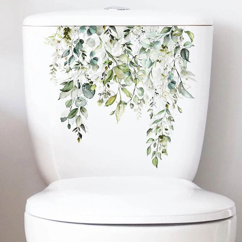 Green Plant Leaves Flower Wall Stickers Self Adhesive For Bathroom Toilet Living Room