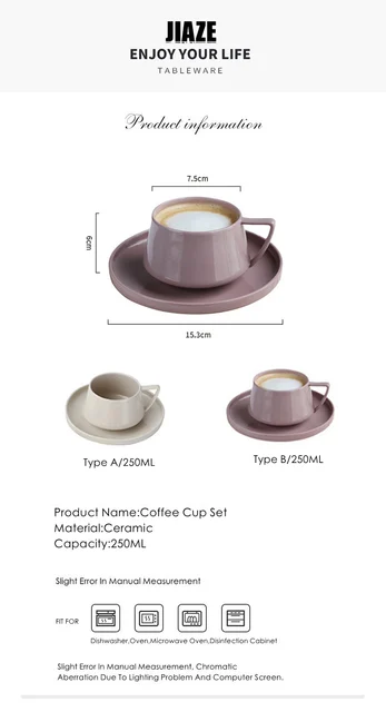 Custom Ceramic 250ML Cappuccino Coffee Cup and Saucer Set Morandi Color  Reusable Personalized Espresso Breakfast Milk Tea Mug - AliExpress