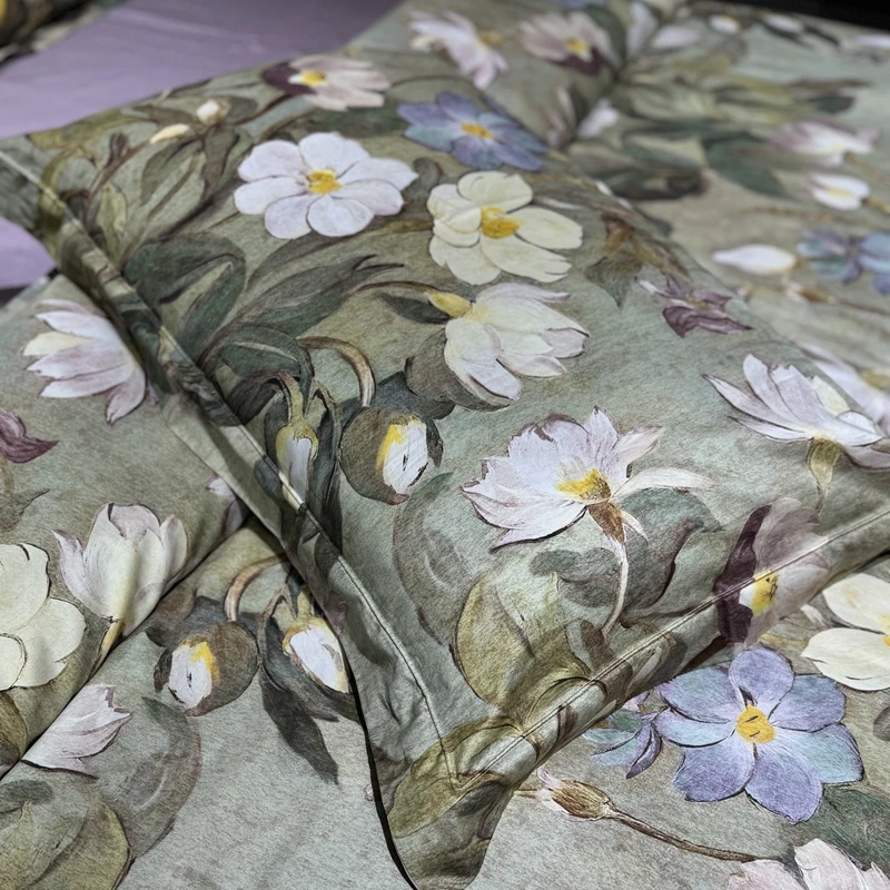 4Pcs Vintage Oil Printing Style Luxury Bedding Set 1000TC Egyptian Cotton Duvet Cover Set Bed Sheet/Fitted Sheet Pillowcases 3