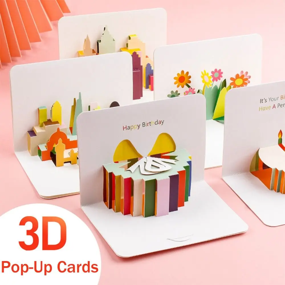 1pcs Happy Birthday Card for Kids Friends Family 3D Birthday Cake Pop-Up Greeting Cards Postcards Gifts with Envelope