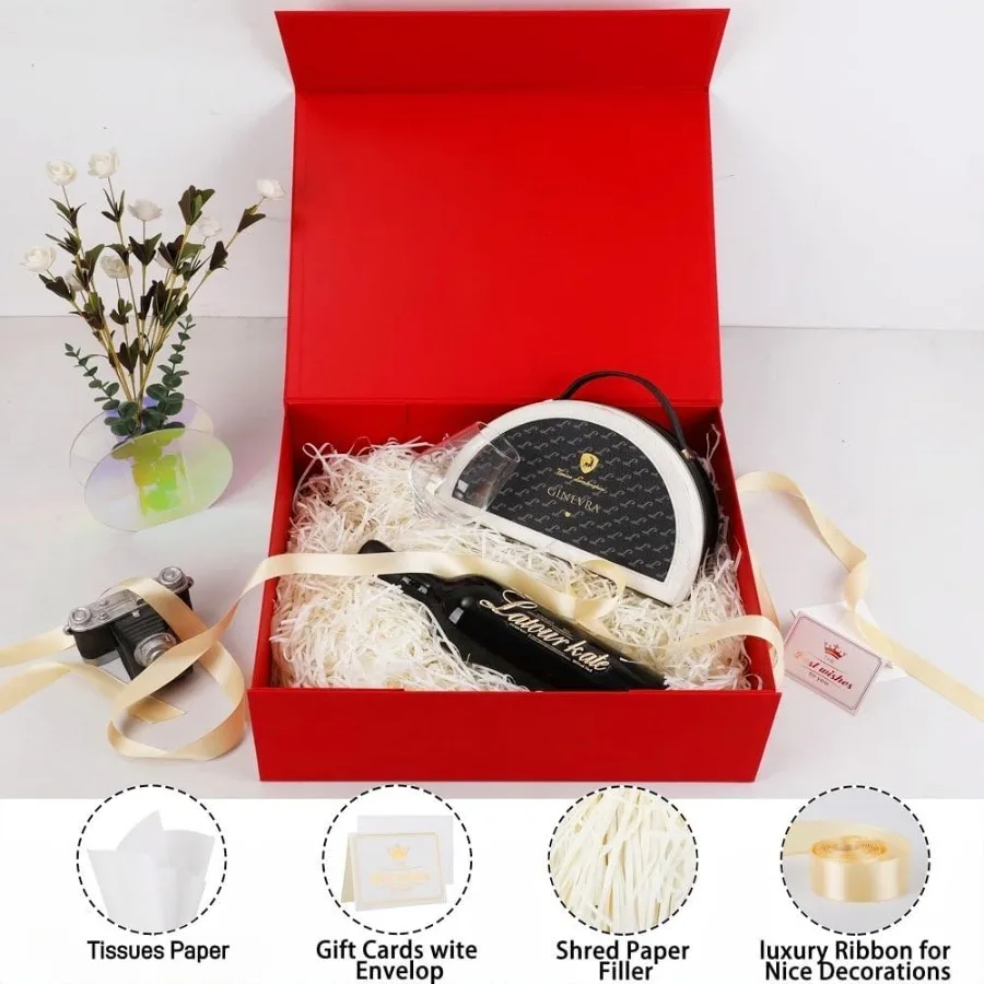 Extra Large Red Gift Box 17x14.5x6 inch Luxury Gift Box for Presents with Magnetic Closure Lid Collapsible Ideal for Birthday a