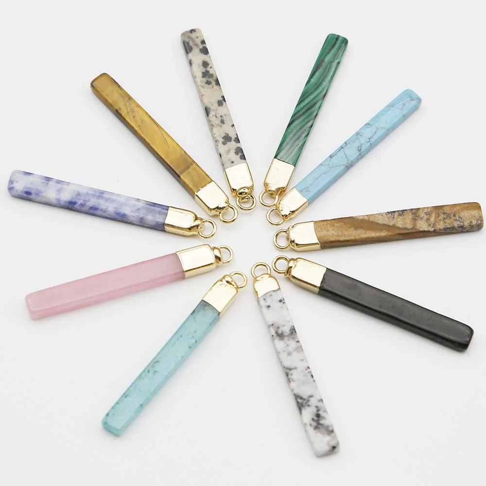 Natural Stone Crystal Agate Geometric Figure Long Gold Plated Pendant Necklace Charm Earrings Jewelry Accessories Wholesale 8Pcs