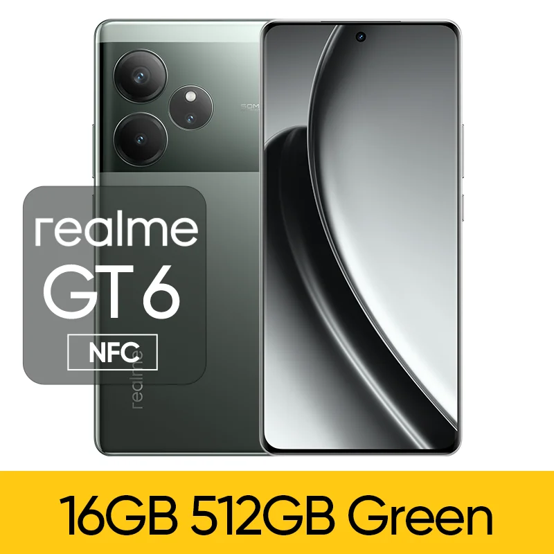 Versión rusa del teléfono inteligente realme GT6 5G Snapdragon 8s Gen 3, batería de 5500 mAh y 120 W, pantalla de 6,78 pulgadas, 120 Hz, 6000 nit, realme GT 6 NFC