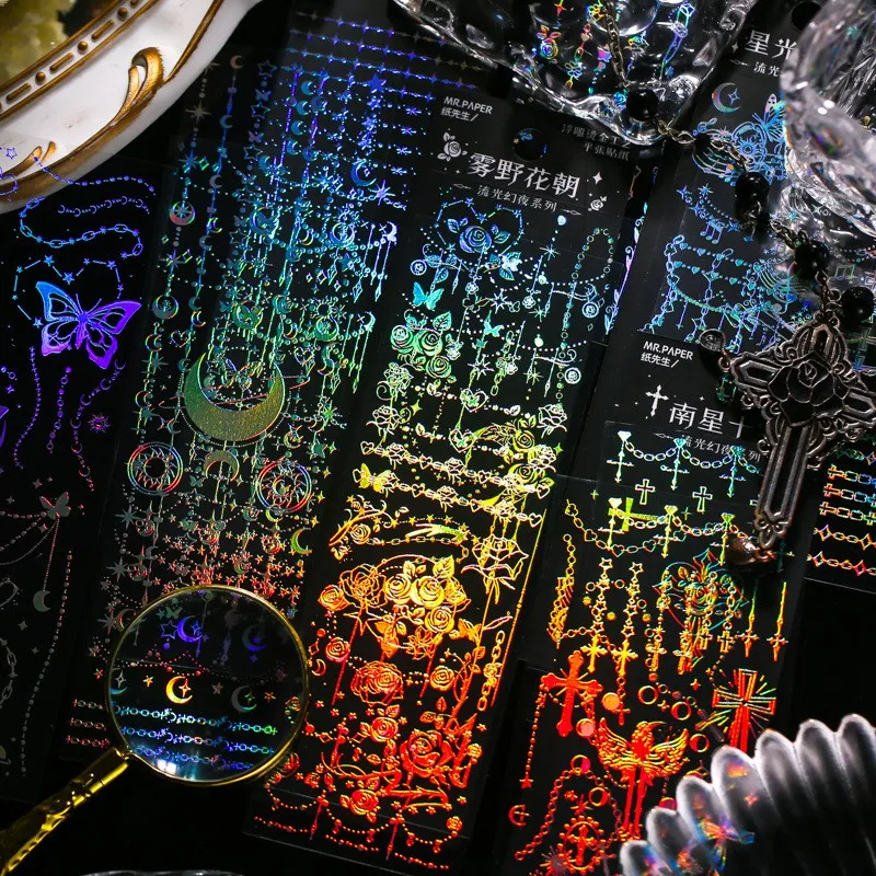 

4 Sheets Silver Glitter Butterfly Cross Moon Stickers Set PET Waterproof Decorative Decals Adhesive Stickers For Scrapbooking