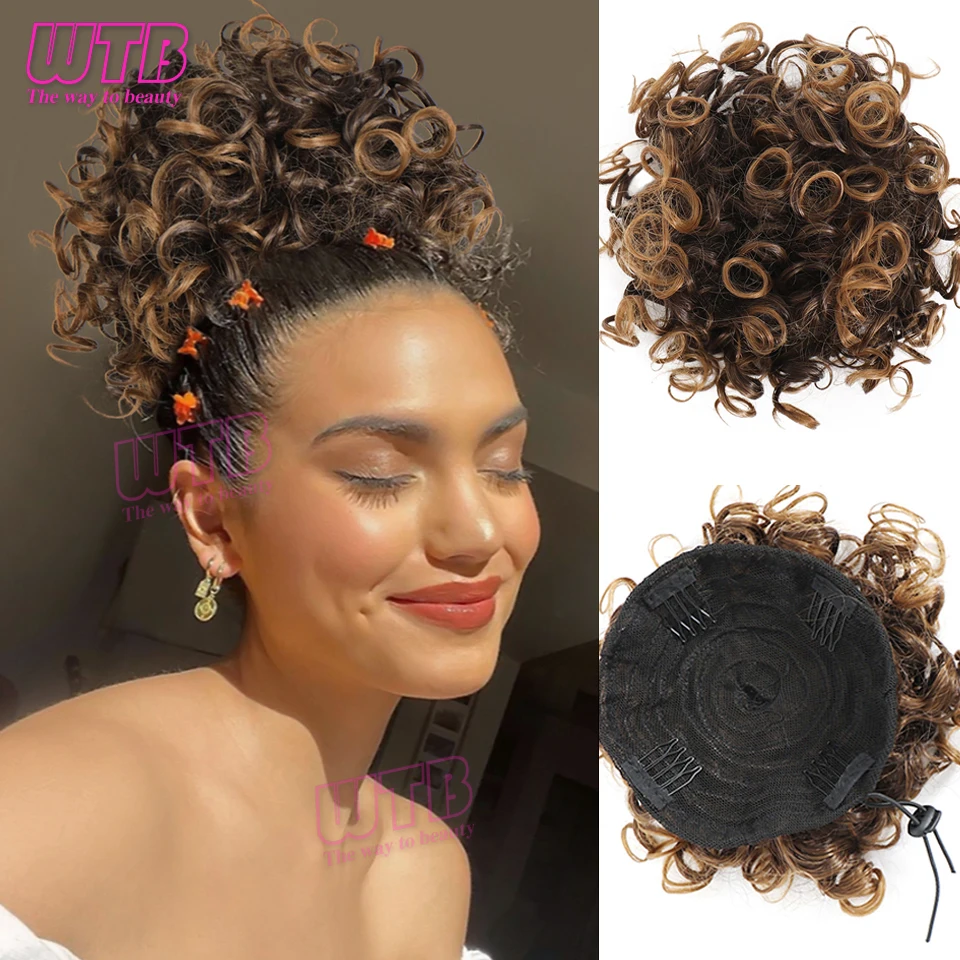 Synthetic Curly Hair Bun for Women Puff Afro Ponytail Drawstring Kinky Curly Chignon Wrap Updo Hair Extensions with Clips