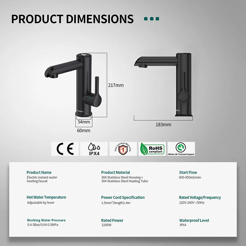 Briwellna الحمام صنبور كهربائي الفولاذ المقاوم للص...