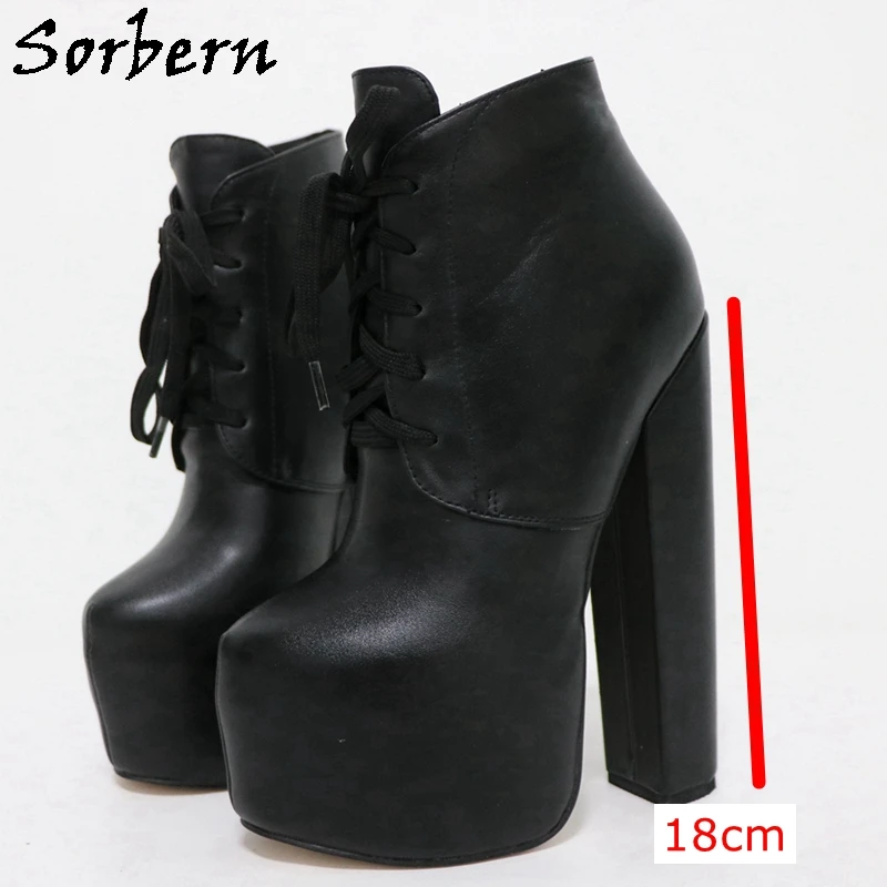 Sorsten-18cm 블록 힐 앵클 부츠 플랫폼 슈즈, 사이즈 46, 주문 제작 짧은 부티, 유니섹스 스타일 청키 힐