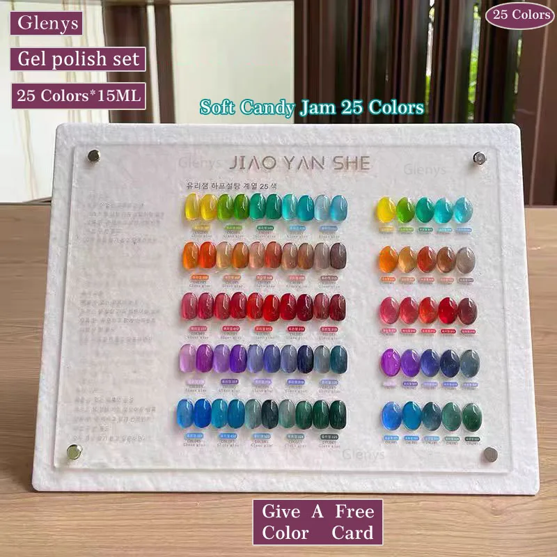 

Glenys 25 color soft candy paste nail polish glue semi permanent immersion gel ultraviolet LED varnish gel nail art learning set